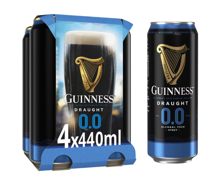 Guinness 0.0% Alcohol Free Draught Stout 4X440ml - Bevvys2u Same Day Alcohol Delivery Derby & Derbyshire